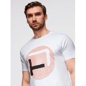 Ombre Clothing Мъжка тениска с голям печат - бяла V1 OM-TSPT-0245 Ombre Clothing Ombre Clothing | Byal | МЪЖЕ | S