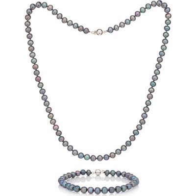 Buka Jewelry Buka perlový set náramek a náhrdelník černý 55 AA ST005