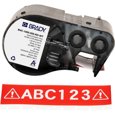 Brady M4C-1000-595-WT-RD / 170840, 25.40 mm x 7.62 m, Винил, червен печат / бял фон (170840)
