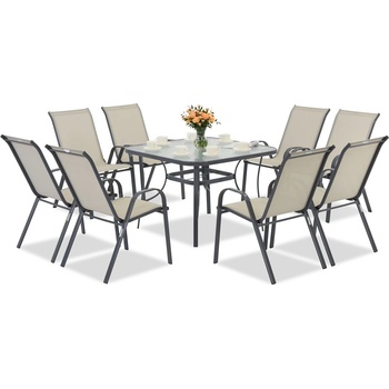 Garden Point Светлосив метален комплект градински мебели Modena за 8 души с квадратна маса Garden Point (GAP1080-8)
