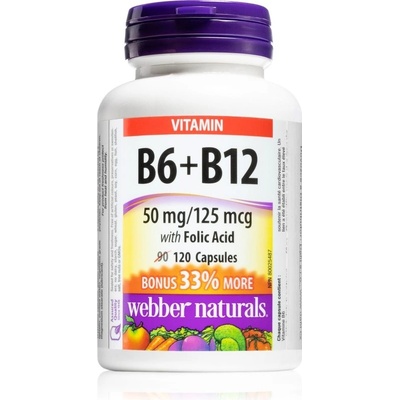 Webber Naturals B6 + B12 with Folic Acid 120 kapslí