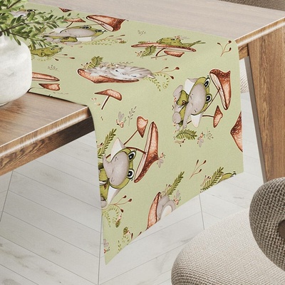 Biante Dětský bavlna běhoun Sandra SA-474 Žabky a zvířátka mezi houbami na zeleném 35x180 cm