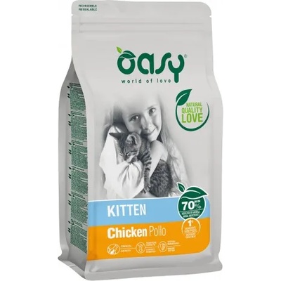 Oasy Kitten Chicken - пълноценна храна за подрастващи котки до 12 месеца, от всички породи, с пилешко месо, БЕЗ ЗЪРНО, 1, 5 кг - Италия
