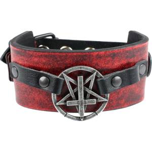Leather & steel fashion Гривна Pentagram кръст - червен - LSF1 58