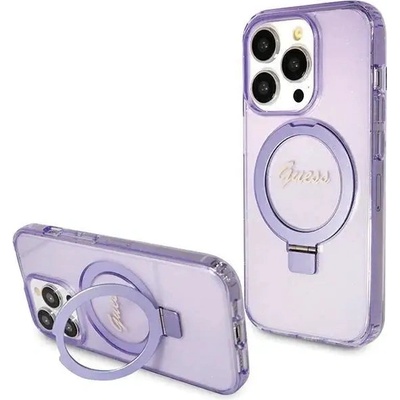 GUESS Кейс Guess Ring Stand Script Glitter MagSafe за iPhone 15 Pro, лилав (3666339156763)