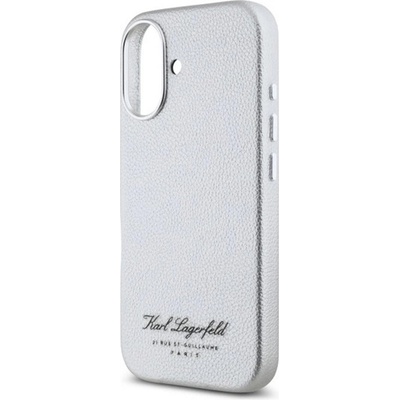 CG Mobile iPhone 16 KARL LAGERFELD GRAINED PU HOTEL RSG силиконов протектор за телефон, удароустойчив, заден капак с кожен ефект, СВЕТЛО СИВ KLHCP16SPGWCMKHG (KLHCP16SPGWCMKHG)