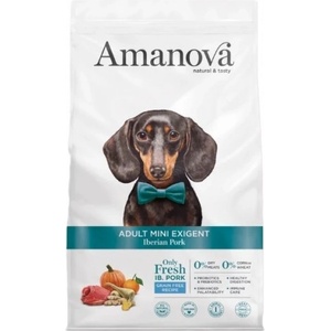 Amanova adult mini exigent iberian pork - пълноценна храна за пораснали кучета от мини породи с капризен апетит, със Иберийско свинско и тиква - 800 гр, Испания - 37380