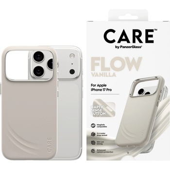 Panzer Гръб Care by PanzerGlass за iPhone 17 Pro, FLOW Case w haptic button - Vanilla