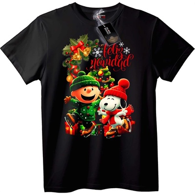 NOONEBRAND Тениска Charlie Brown & Snoopy Коледа - 3XL, Black