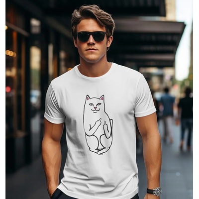 Bullshirt.sk pánske tričko Funny Cat biele