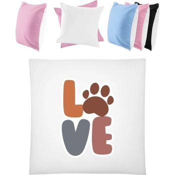 Darčeky PrintEQ Štvorcový Farebný Vankúš Nápis LOVE s labkou Biela Anitcká Ružová 40x40