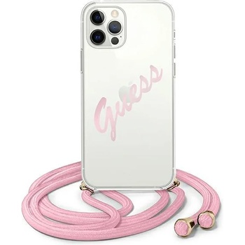 GUESS Калъф Guess Script Vintage за iPhone 12 Pro , Прозрачен-Розов (KXG0011332)