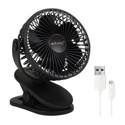 Bezdrátový ventilátor s klipem Ruhhy 25567, 1200mAh USB -C, černý | Zboží Auto