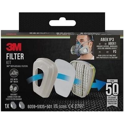 3M ABEK1P3 Kombinované filtry na plyny a částice 6004-1