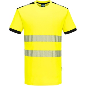 Portwest hi-vis pw3 pw318 / Мъжка светлоотразителна риза с къс ръкав - hv жълто/черно s (pw318ybrs)