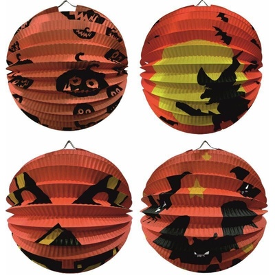 Lampion HALLOWEEN kulatý 23cm (dýně, malé dýně, čarodejnice, netopýr)