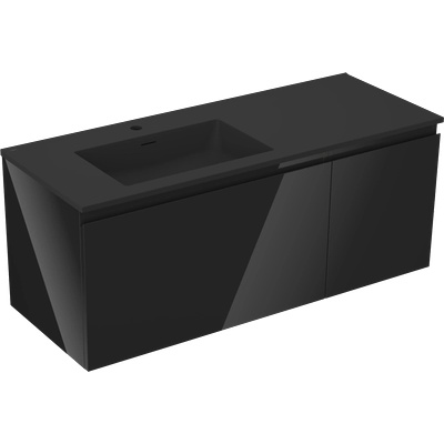 Orio шкаф за баня 120 см с мивка Отис лява, 1S, 1D, черен гланц/черен мат (91A13-12047-3-BBFF70-W18L71)