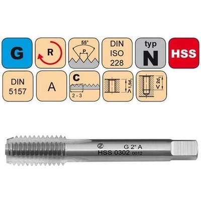 NÁSTROJE CZ Sadový závitník G1 3/4" III A HSS DIN 5157 - 0302 - CZZ0302-G1-3/4"-III-A
