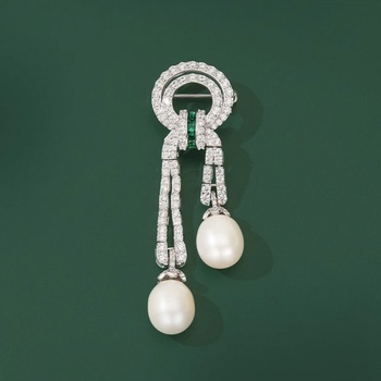 Éternelle brož s pravou perlou a zirkony Dafné B8090-QJZZX001 stříbrná