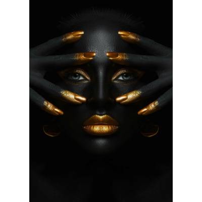 Bondecor Obraz na plátně černozlatý "Tvář Golden" 116x80cm