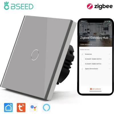 BSEED Zigbee dotykový vypínač bez nulového vodiča – sklo, 1–3 tlačidlá Sivá 1