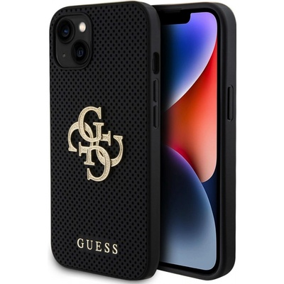 Guess PU Perforated 4G Glitter Metal Logo iPhone 15 černé