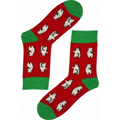 Pánske vianočné ponožky s polárnymi medveďmi červená
