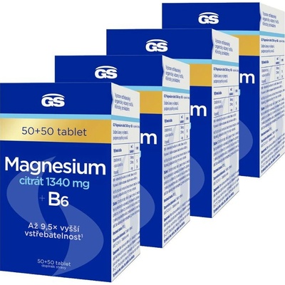 GS Magnesium citrát 1340 mg + B6 4 x 50 + 50 tablet