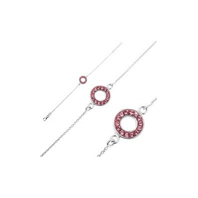 Šperky eshop strieborný náramok retiazka s kruhom a ružovými zirkónmi U3.5