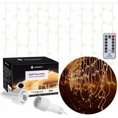 SPRINGOS LED krápníky 14,5m 300LED 8-funkcí ovladač IP44 teplá bílá
