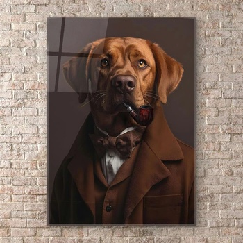 Art gift Стъклено арт пано с лабрадор в костюм и лула