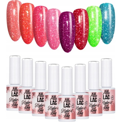 8x Hybridní lak ALLELAC 6g Flash Glitter SADA 8v1 Svítící částečky