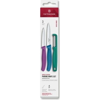 VICTORINOX Swiss Classic paring knife set with I-peeler 3 ks green/purple/blue box