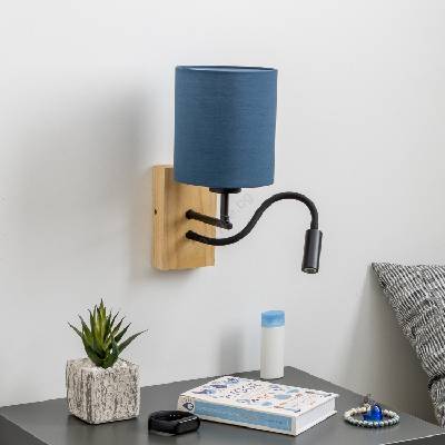 Brilagi - LED Аплик NUBILA WOOD 1xE27/25W/230V+ LED/3W дъб/тъмносин (BG1564H)