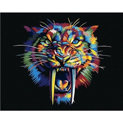 zuty Malování podle čísel Barevný šavlozubý tygr 100 x 80 cm bez rámu a bez vypnutí plátna