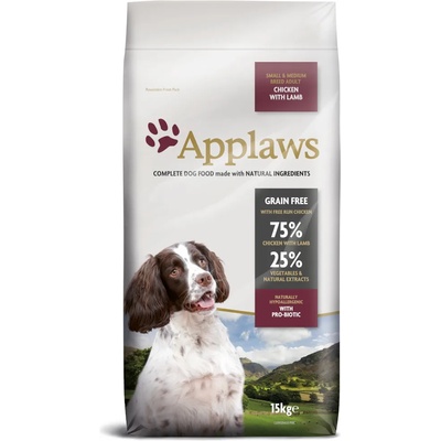 Applaws 15кг Adult Small & Medium Breed Applaws, суха храна за кучета - пилешко и агнешко