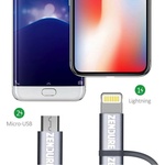 Zendure Качествен USB-A кабел с Lightning и microUSB конектори (30 см) - Zendure Braided 2in1 Universal MFI Cable (сив) (ZD21C1-GY)
