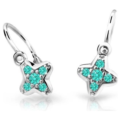 Danfil dětské náušnice hvězdičky C2266 z bílého zlata s kamínky Mint Green zapínání brizura