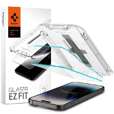 2 броя стъклени протектори за дисплей на iPhone 14 Pro от Spigen Glas. TR " Ez Fit" 2-pack - Прозрачен (8809811866483)