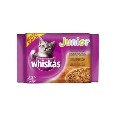 Whiskas Junior kuřecí a hovězí ve šťávě 4 x 85 g