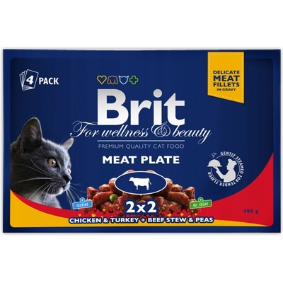 Brit Premium Cat Delicate Fillets in Gravy Turkey and Chicken, Beef and Peas 4 x 100 g