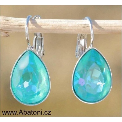 Swarovski Elements Pear vlepený krystal stříbrné náušnice visací modrá slza kapky 31242.3 Laguna DeLite světlá modro zelená mořská tyrkysová duhová