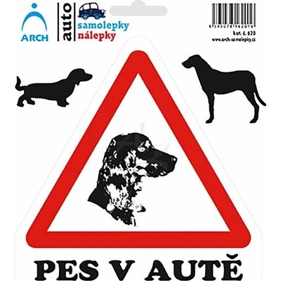informační samolepka, "PES V AUTĚ", 150x175mm
