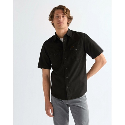 Wrangler pánská džínová košile krátký rukáv Western 112377968 rinse black