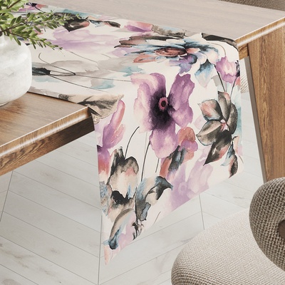 Biante Zamatový behúň Tamara TMR-050 Abstraktné fialové kvety na smotanovom 45x120 cm