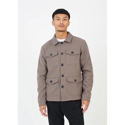 Brave Soul Риза с дълъг ръкав Brave Soul Men's Faux Wool Four Pocket Long Sleeve Overshirt - Taupe