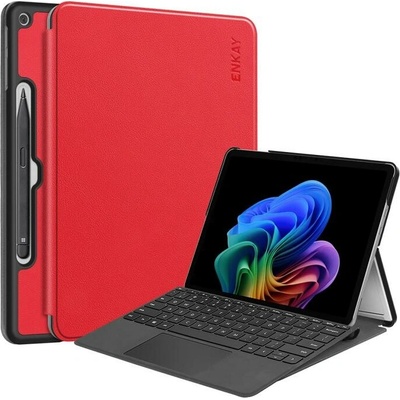 ENKAY 128136 LEATHER Zaklápací kryt pre Microsoft Surface Pro 12 červený