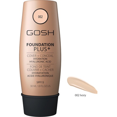 Gosh Foundation Plus+ přirozeně krycí hydratační make-up SPF15 002 Ivory 30 ml