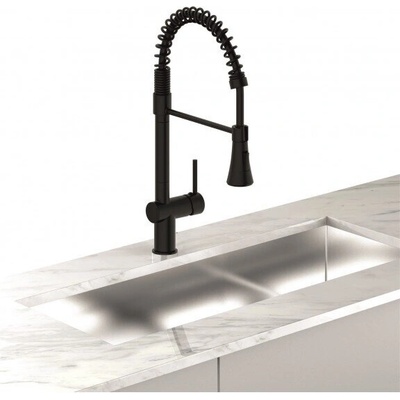 Inter Ceramic Месингов кухненски смесител icf 7561017pvd - едноръкохватков, черен гланц с изтеглящ душ (7561017pvd)