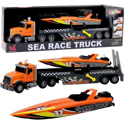 Lean Toys Oranžový kamión s motorovým člnom